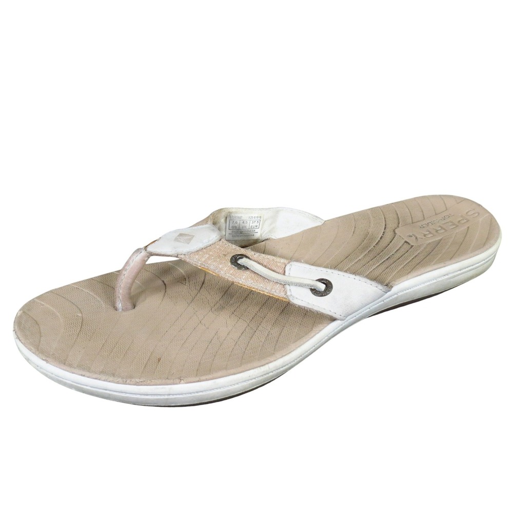 Sperry Seabrook Surf Women Sandal Size 7 Casual Beach Flip Flop Beige Leather